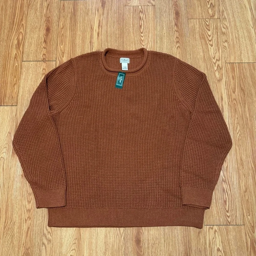 LL Bean Men's Sweater Fits XL Roll Neck Waffle Orange and Green BUNDLE NEW